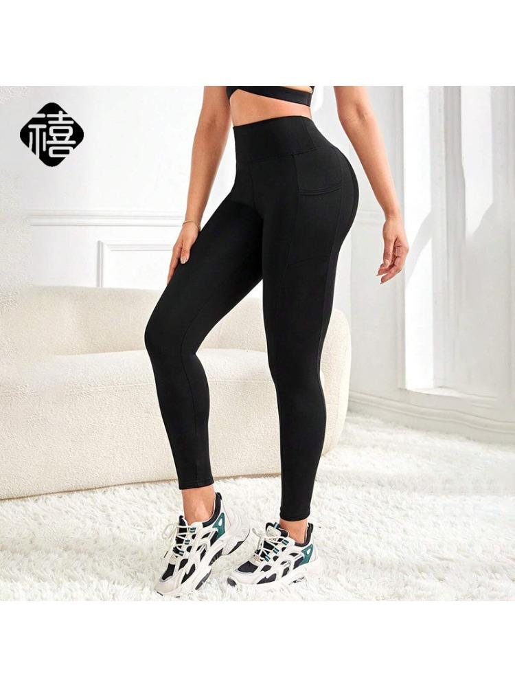 

Brushed-effect Side-pocket Leggings Skin-friendly Fitness and Yoga Trousers for Women M чёрный