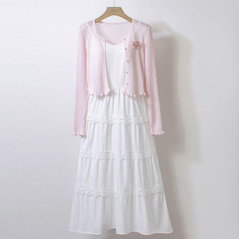 Sweet 2026 White Camisole Dress & Cardigan Set - New Fashion Two-Piece Skirt