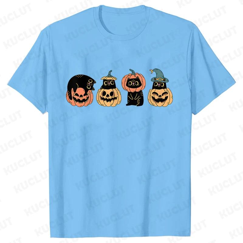 Fashion Halloween Party Tee Shirt Women Clothing Harajuku Designer Cat Pumpkin Halloween Graphic Y2k Tops Short Sleeve Tshirt