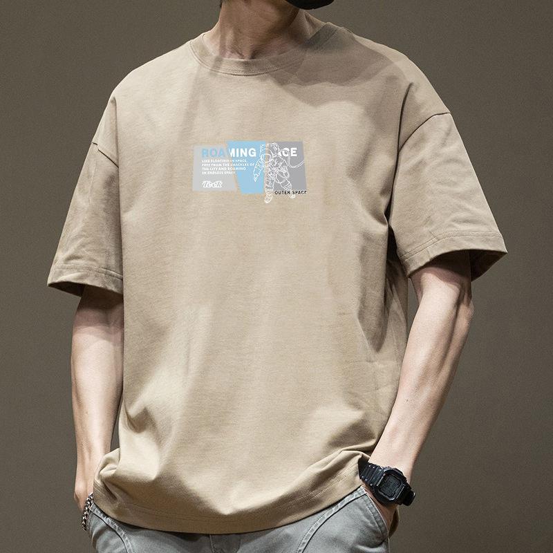 Retro Short Sleeved T-shirt for Men's Summer Fashion Brand Pure Cotton T-shirt with Fashionable Pattern