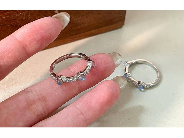 Yinruitai S925 Sterling Silver Ocean Starry Sky Moonstone Diamond Ring