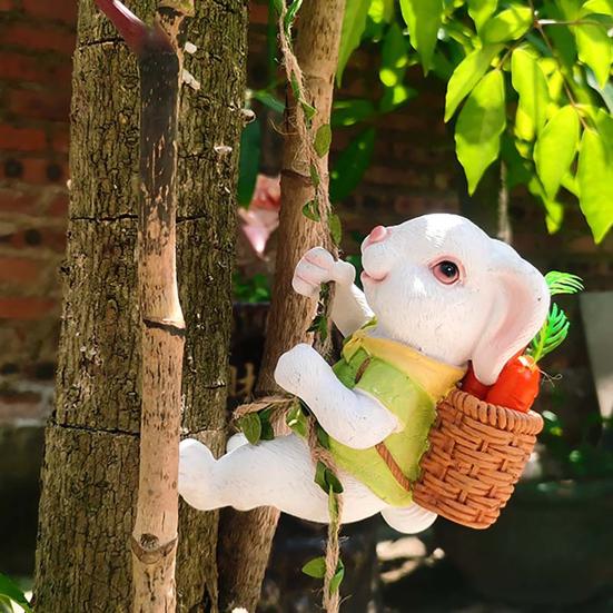 Climbing Rabbit Figurine Resin Cute Rabbit Statue Hanging Decoration Garden Tree Climber for Balcony Flower Pots Planters Indoor Outdoor Use