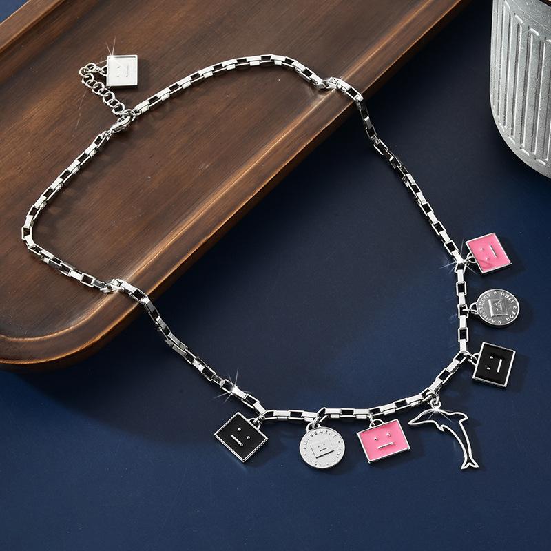 Dolphin Fashionable Smiling Face Pendant Necklace In Durable Titanium Steel For Men Women And