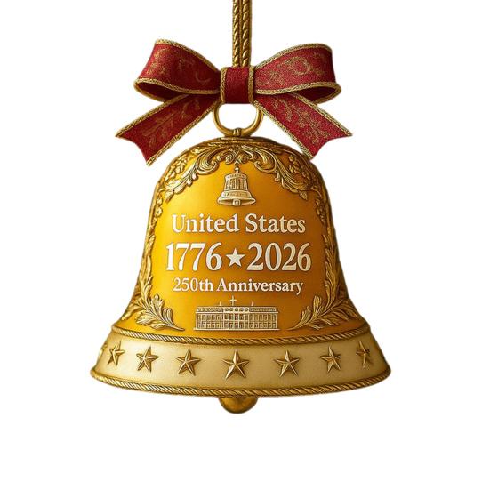USA 250th Anniversary Bell Ornament Golden-Plated Metal Pendant Durable Collectible Decor Christmas Themed Decorative Bell