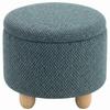 Storage Sitting Bench with Lid, Round Storage Ottoman with Rubberwood Legs, Dark Blue
