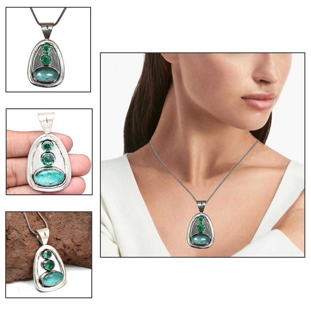 Silberner tibetischer Türkis-Edelsteinschmuck, 4,4 cm, Anhänger, handgefertigt, 4,4 cm