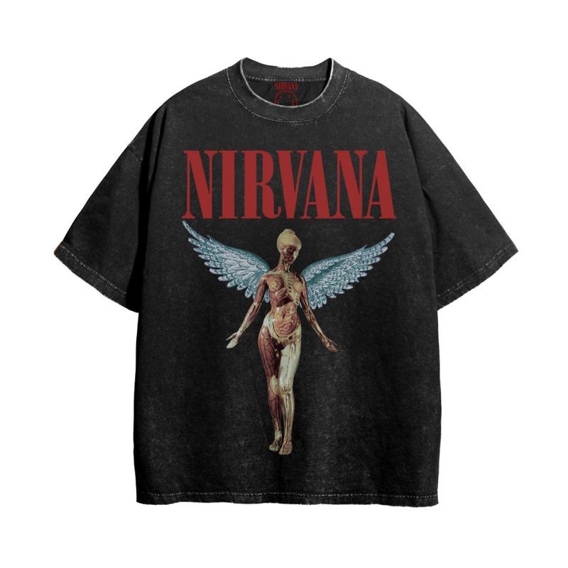 Maglietta Vintage Lavata Retro Tie-Dye Vestibilità Larga per Uomo e Donna Nirvana Kurt Cobain