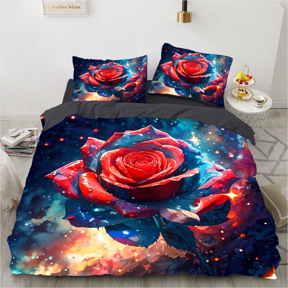 Colorful Rose 3D Printed Pattern 3pcs Single Double Queen Quilt Cover Pillowcase Bedding Set