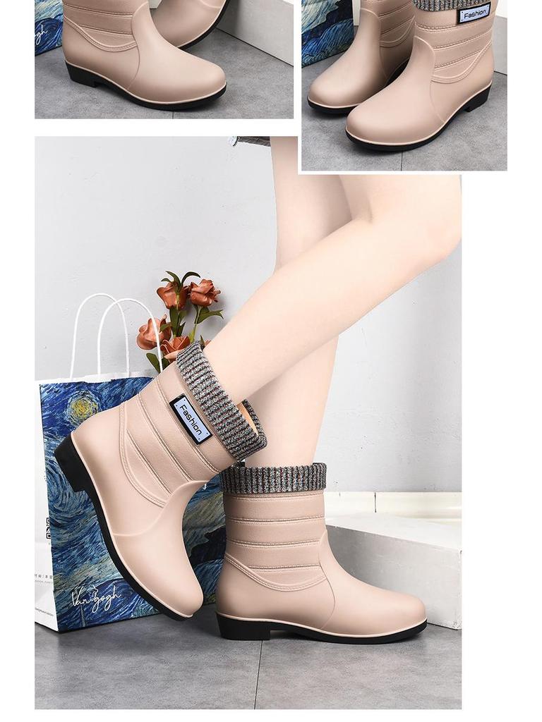 Cizme de ploaie calde până la jumătatea gambei pentru femei - Pantofi de cauciuc impermeabili, antiderapanți cu căptușeală de bumbac