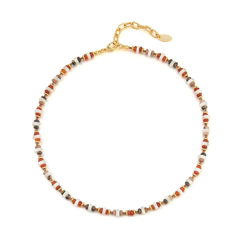 GEMCHIC Women s Bohemian Natural Stone Beaded Necklace, Geometric Design Luxury Choker for Summer