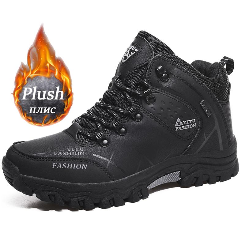 Winter Men Snow Boots Waterproof Leather Sneakers Super Warm Men's Chelsea Boots Outdoor Non-slip Male Hiking Boots Size 39-47