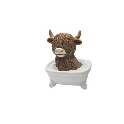Funny Resin Highland Cow Statue Decorative Cute Cow Mini Figurine Realistic Animal Sculpture Ornament Farmhouse