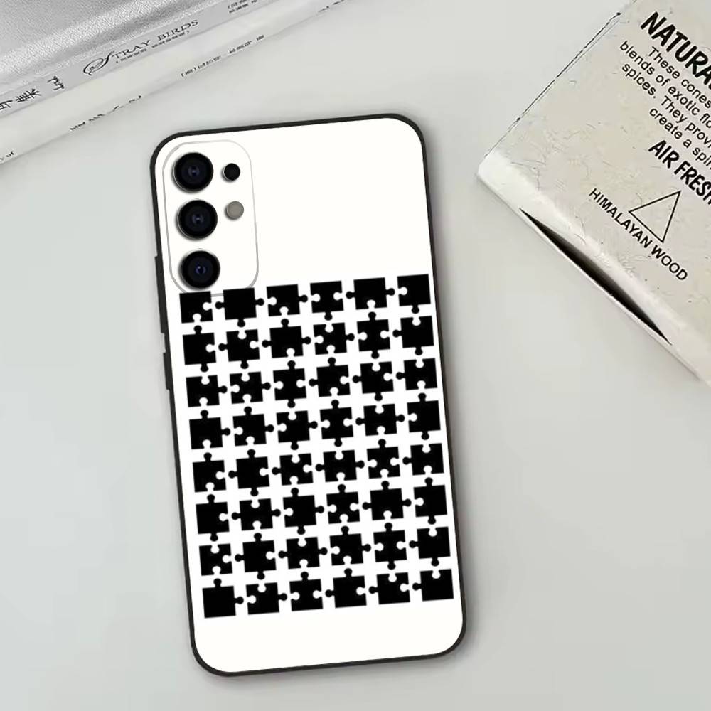 Creative puzzle Phone Case Black Silicone Soft For Samsung S25,S24,S21,S22,S23,S30,Ultra,S20,Plus,Fe,Lite