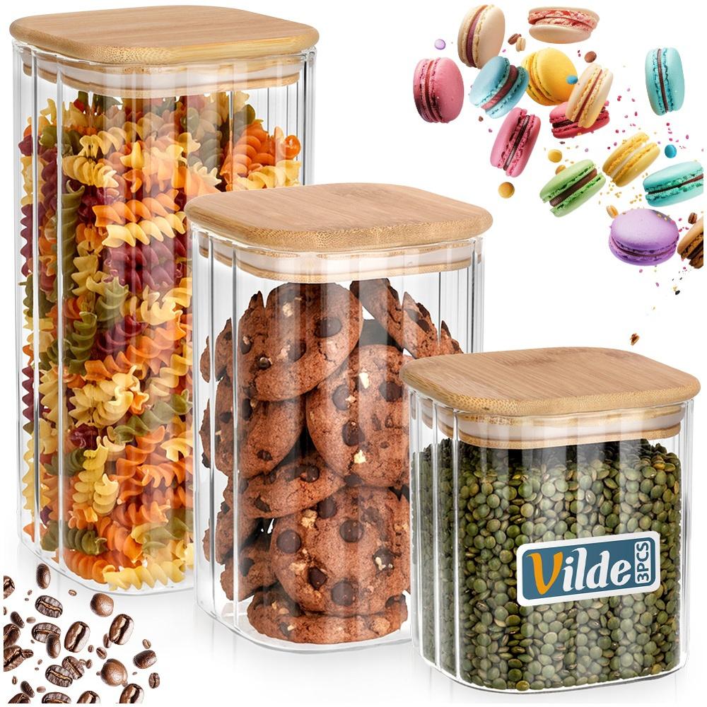 Glass containers for loose products with lid and seal 1.6 l / 1.1 l / 750 ml 3 pcs.
