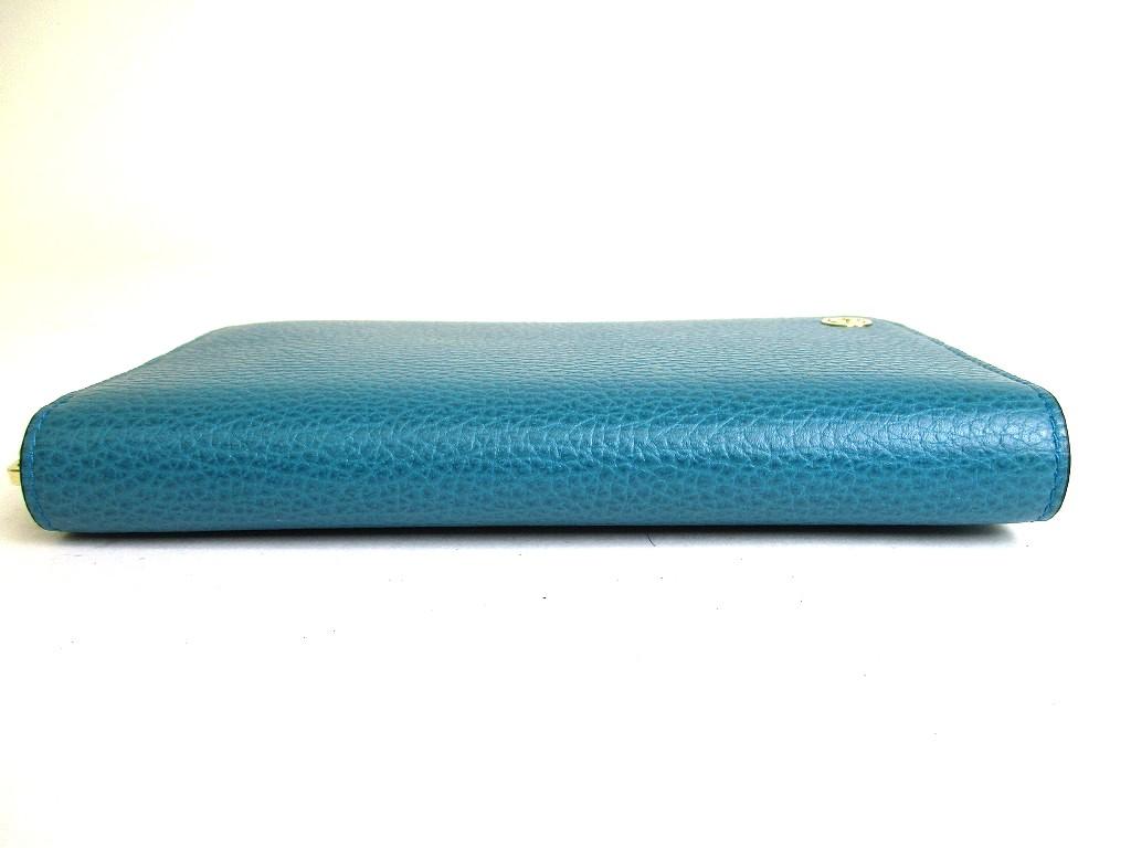 Authentic GUCCI Interlocking G Gold H/W Turquoise Blue Leather Round Zip Wallet #b271  Open box
