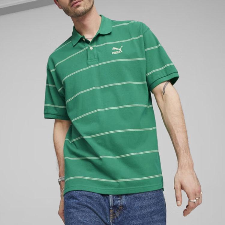 Puma Striped Casual Loose-Fit Polo Shirt Men Tops Green 627122-86
