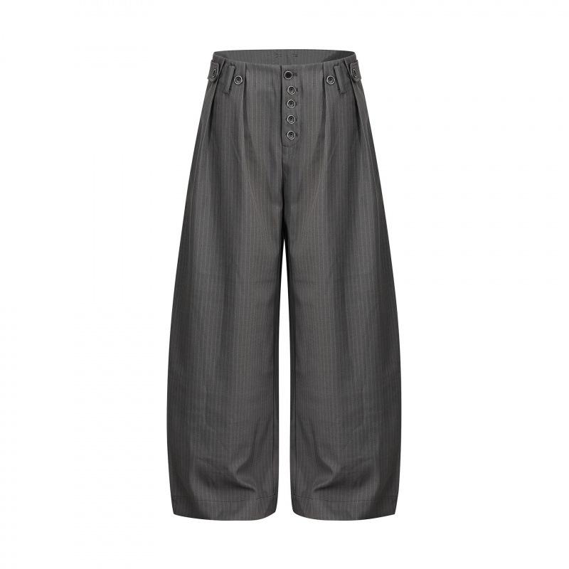 Guan Qu 2026 New American Retro Curved Blade Wide-Leg High-Waist Casual Pants Unisex. XXL серый