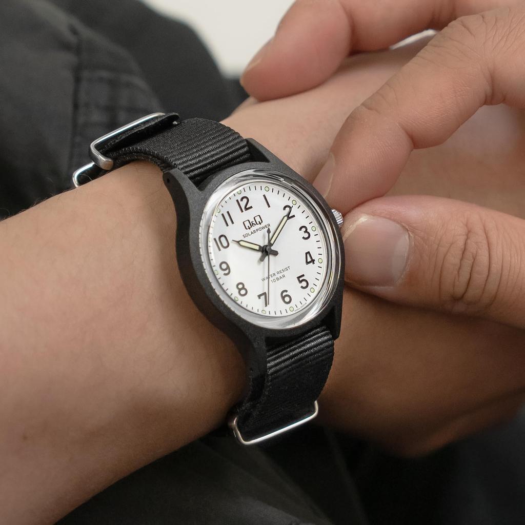 Citizen Analog Solar Water Resistant To 10 Nylon Q&Q Men's Watch, ATM, Strap, Black, E05A-002VK