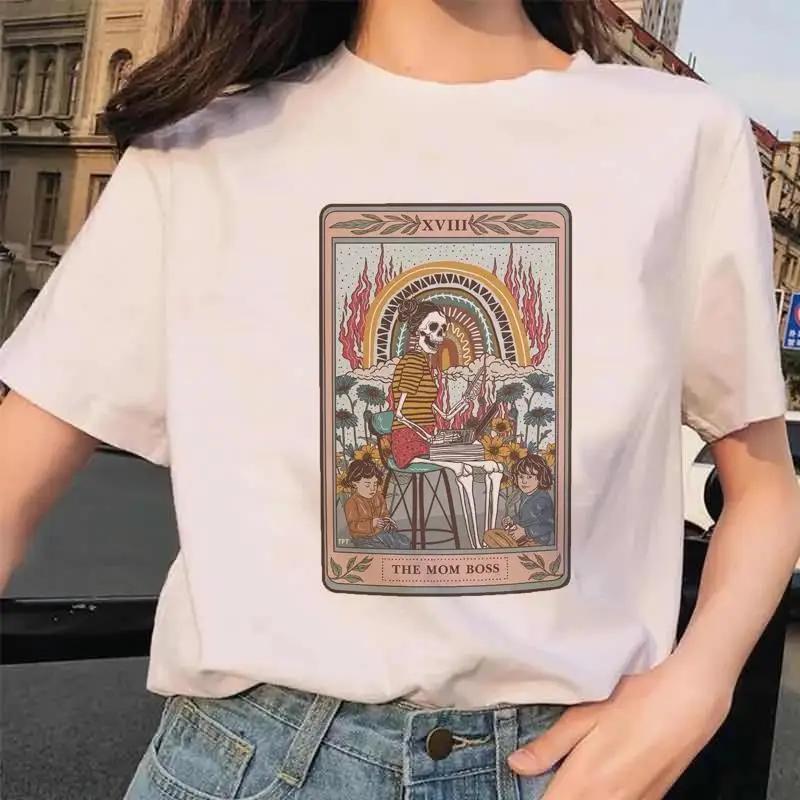 Tarot Card Flower Funny Time Graphic Print T Shirt Fashion Casual Crew Neck Short Sleeve  T Shirt Women