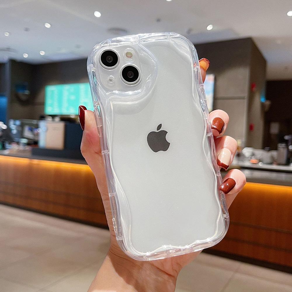 Funda de silicona suave con diseño de ondas rizadas ovaladas transparentes para iPhone 16, 15, 14, 13, 12, 11 Pro Max, XR, X, XS, SE, 7, 8 y 15 Plus