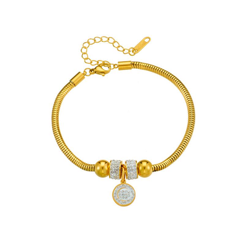 Gold Plated Snake Chain Bracelet with Zircon Charm