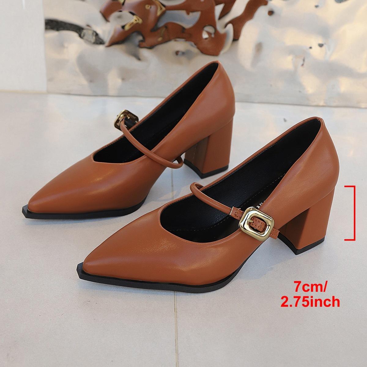Sharp Pointed And Thick Heeled Women s Shoes  2026 Summer New High Heels One Button Single Shoes 35