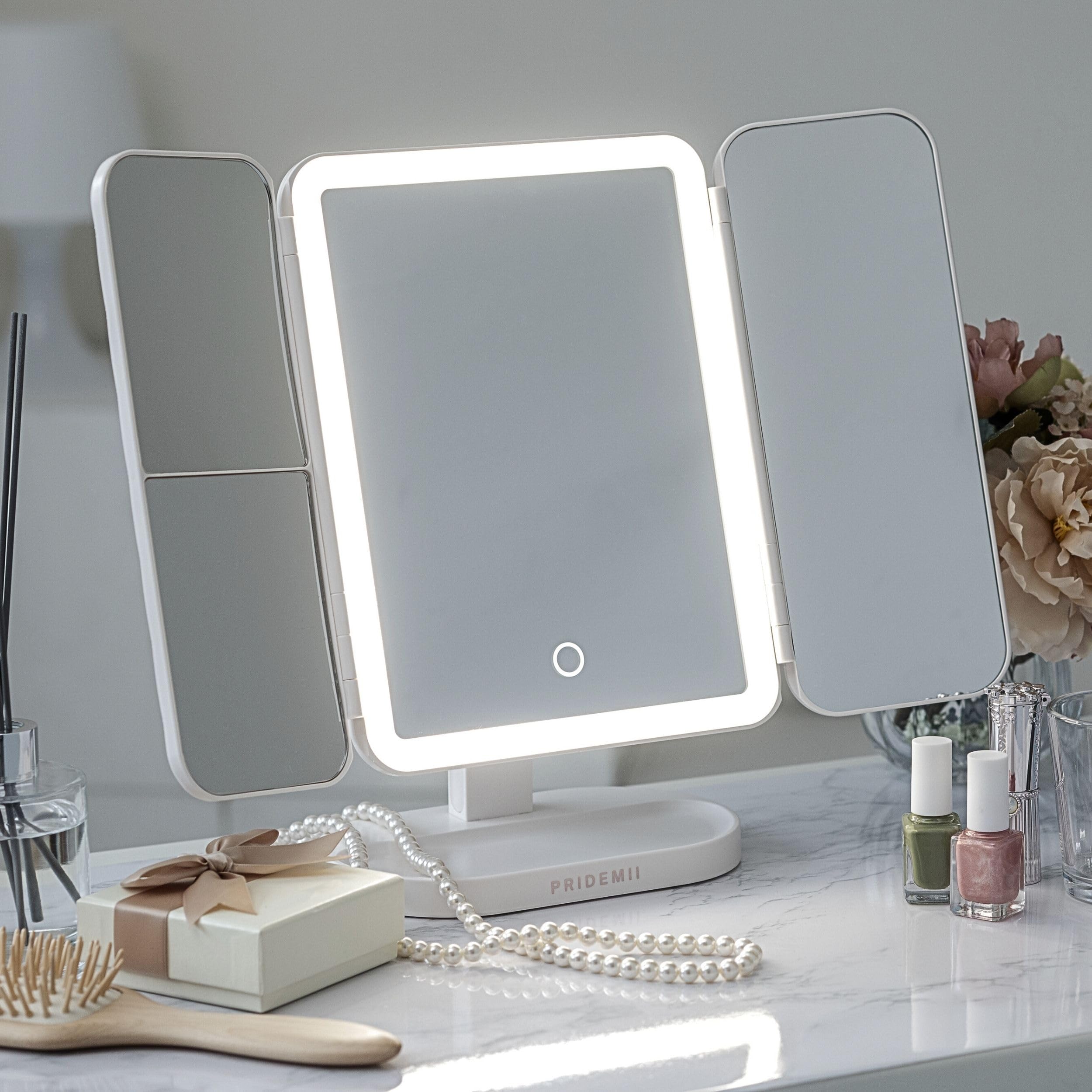 

PRIDEMII Актриса Слегка Больше со Светодиодной Бесступенчатой 3-цветной Лупой USB Настольное Зеркало для Макияжа Зеркало, [Встроенный, Милый, Многофункциональный] Свет,