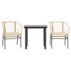 3 Piece Outdoor Dining Set Brown Poly Rattan Table & Chairs