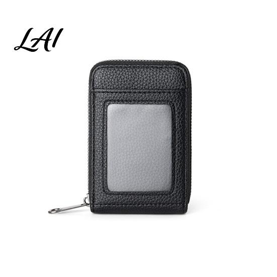 Solid Color Slim Wallet Card Wallet Thin Credit Holder with ID Window Portable Business Case Zip Closure Faux Leather Pouch for Cash Cards