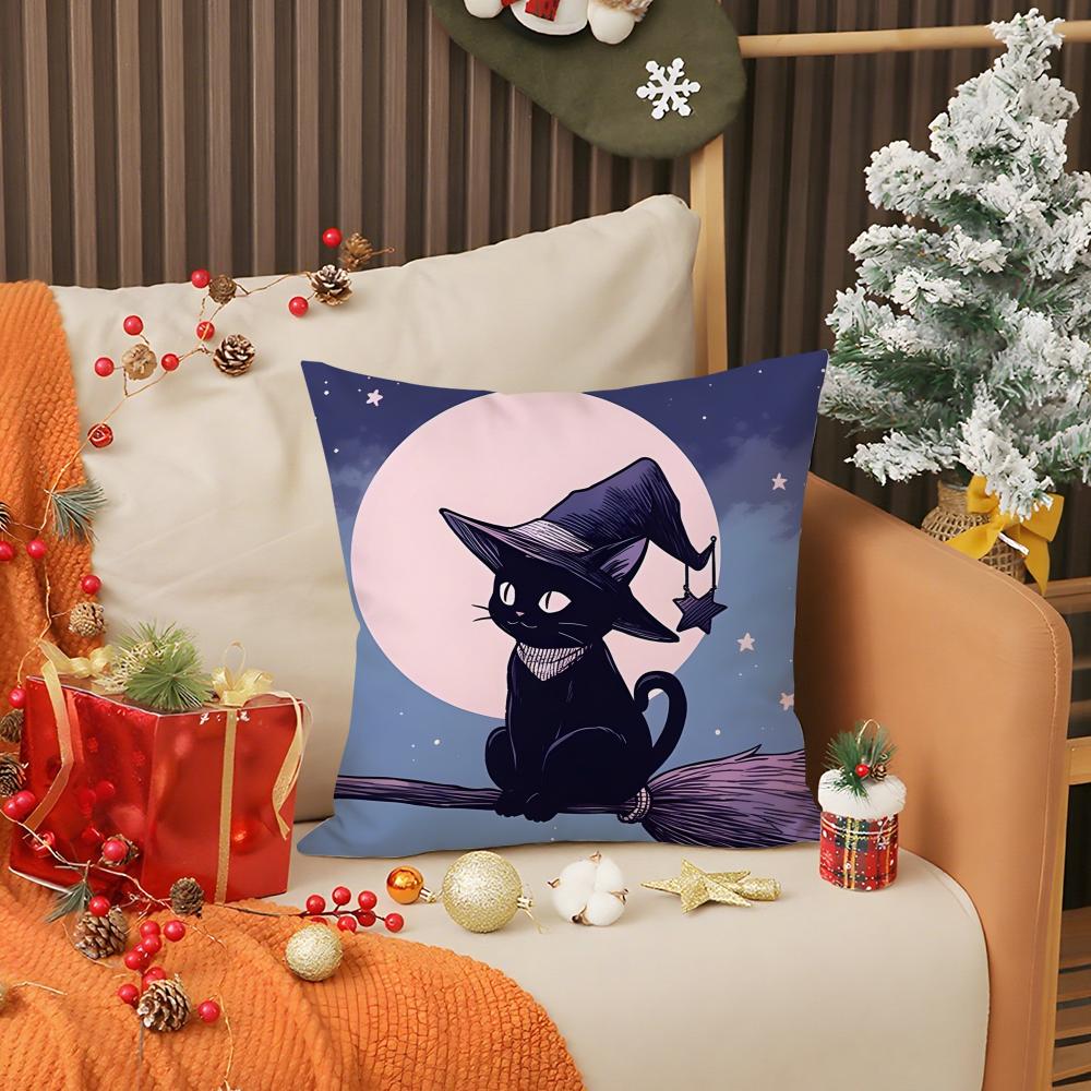 Halloween Cartoon Cute Purple Cat Pillow Case Printing Pillowcase Living Room Sofa Cushion Cover Bedroom Room Decor