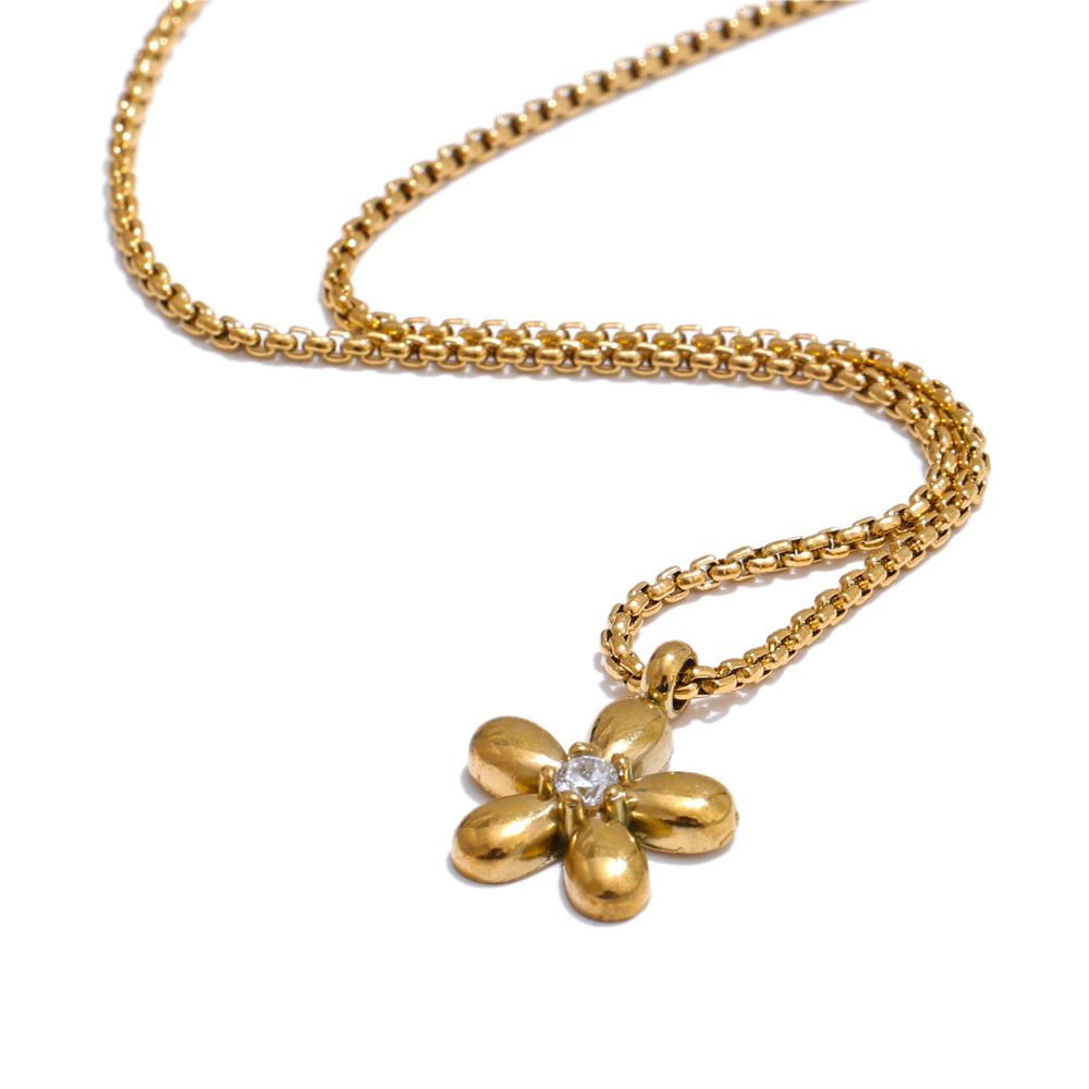 Yhpup Hot Style Stainless Steel Zirconia Flower Pendant Necklace Bracelet Bangle Earrings 18K Plated Golden Versatile Jewelry