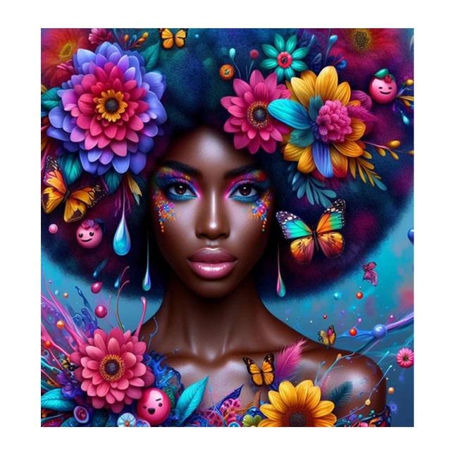 Flowers African Women Diamond Mosaic Sale Full Square Round Diamond Painting DIY Embroidery Picture Of Rhinestones Art