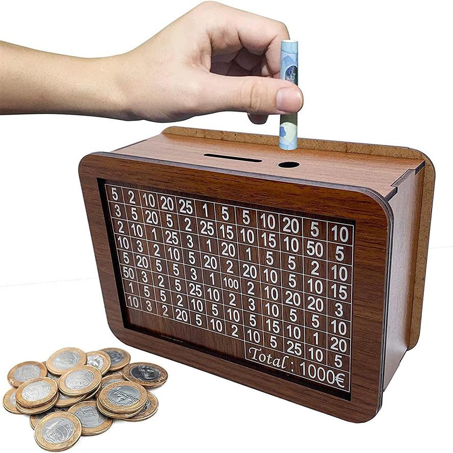 Handmade Wooden Money Storage Bank with Money Saving Goals Counter for Piggy Bank Coin Collection Organization Money Box