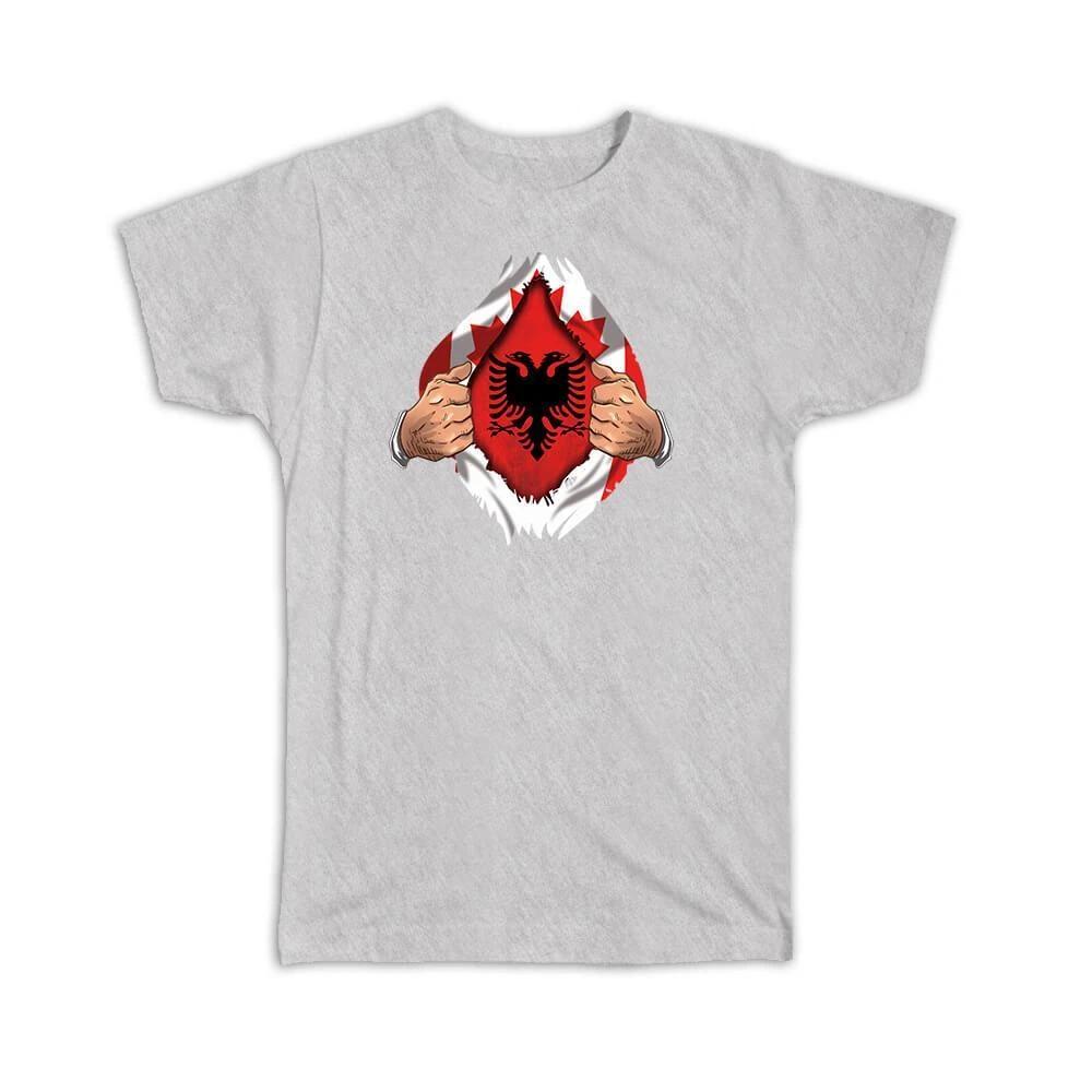 Gift T-Shirt : Albania Canadian Flag Albanian Chest S