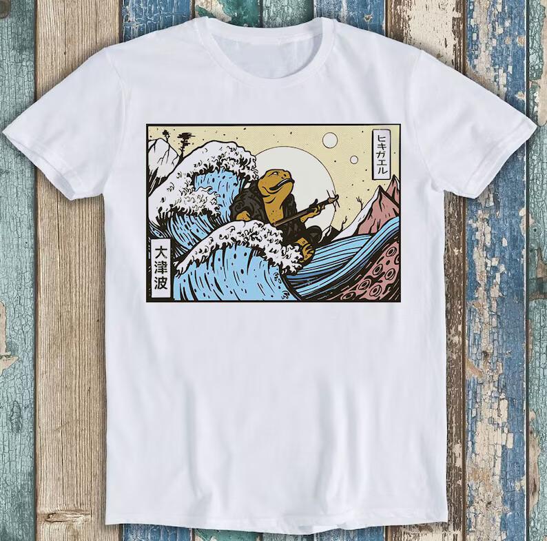 

Japanese Toad Frog Playing Banjo Guitar The Great Wave Gift Tee T Shirt M1590 2XL