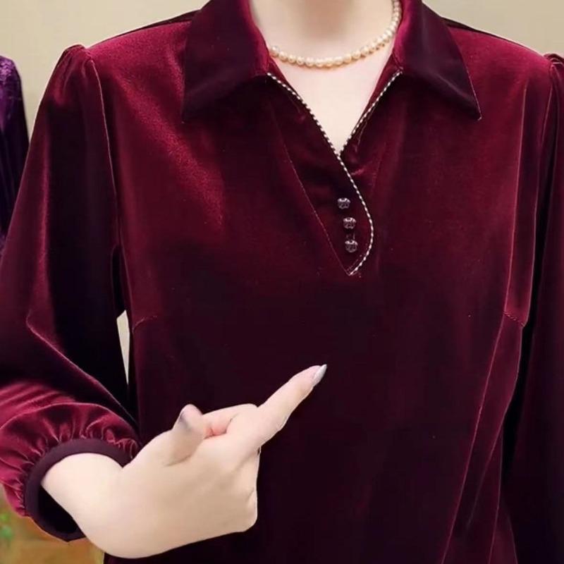 New Style Spring and Autumn Loose Tops for Women with Lapels and Lantern Sleeves Comfortable and Casual Tops