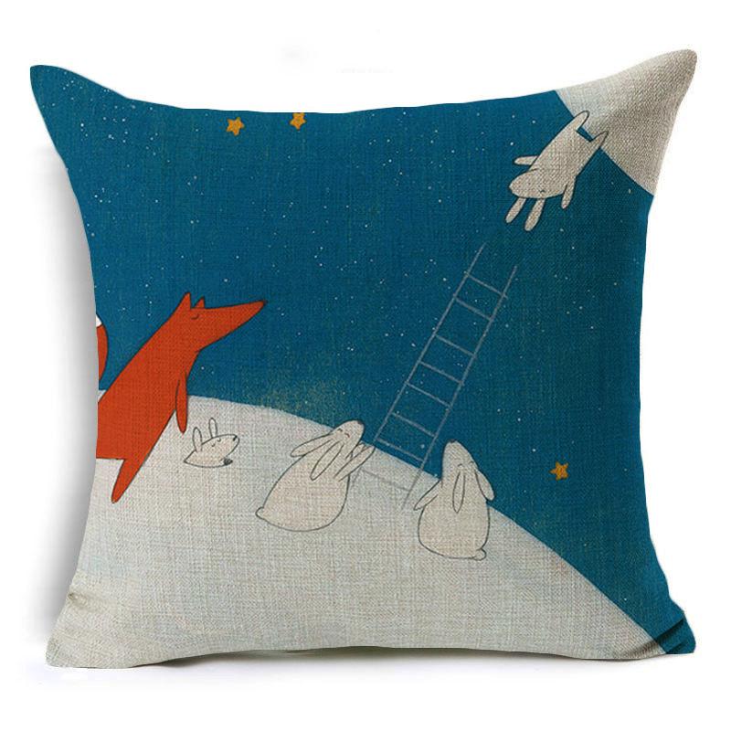 Cute Hand-painted Cartoon Small Animal Linen Pillow Pillow Cover Cartoon Love Red Fox Cushion Cover