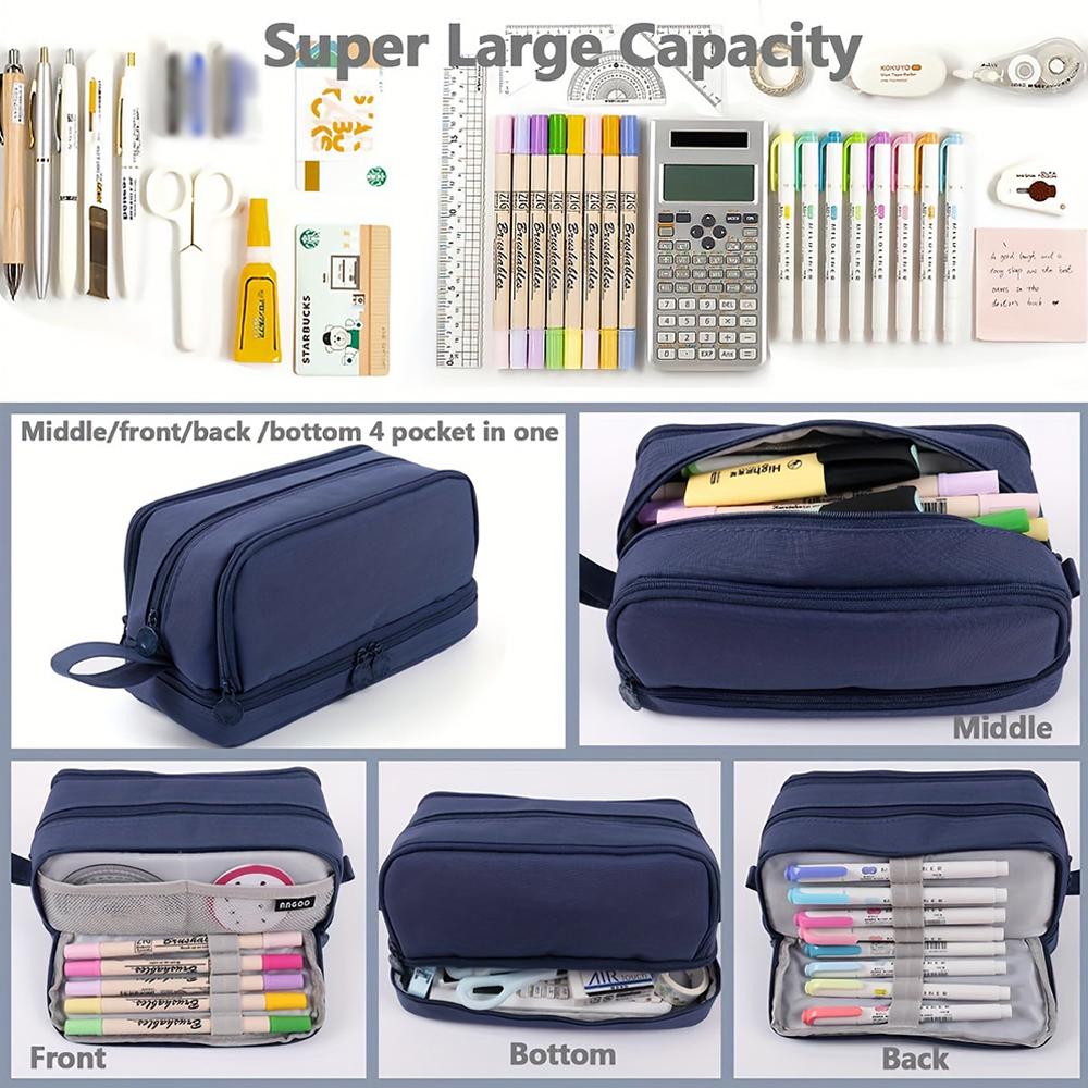 Large Capacity Pencil Case 4 Compartments, Zipper Pencil Pouch Bag Stationery Organizer for Office College School Teens Girl Boy
