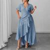 Robe Mi-longue A-line à Pois et Lacets pour Femme Grande Taille, Col en V