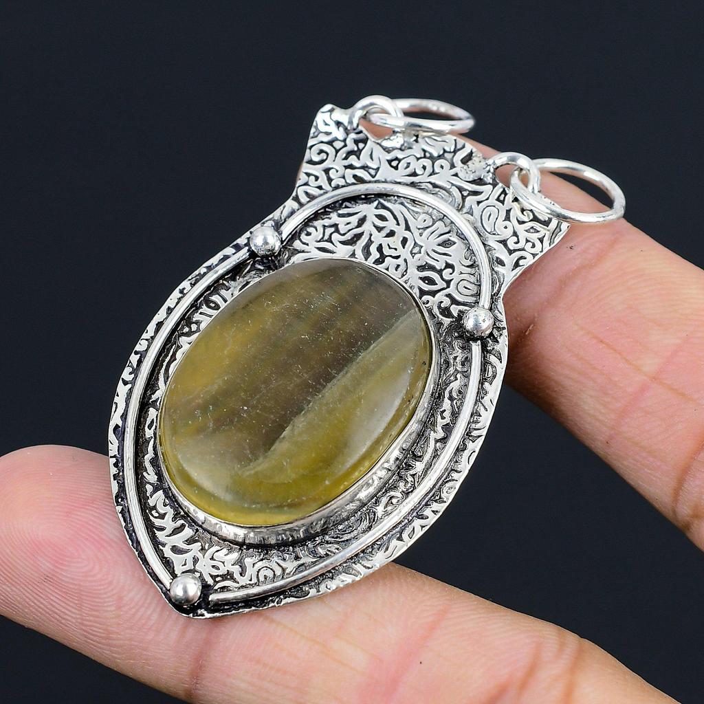 Wedding Gift For Her 925 Sterling Silver Natural Multi Fluorite Gemstone Pendant