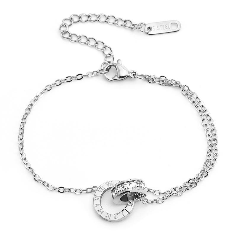 

Римское двойное кольцо с бриллиантами, титановая сталь, не выцветающий, минималистичный браслет с двойной цепочкой