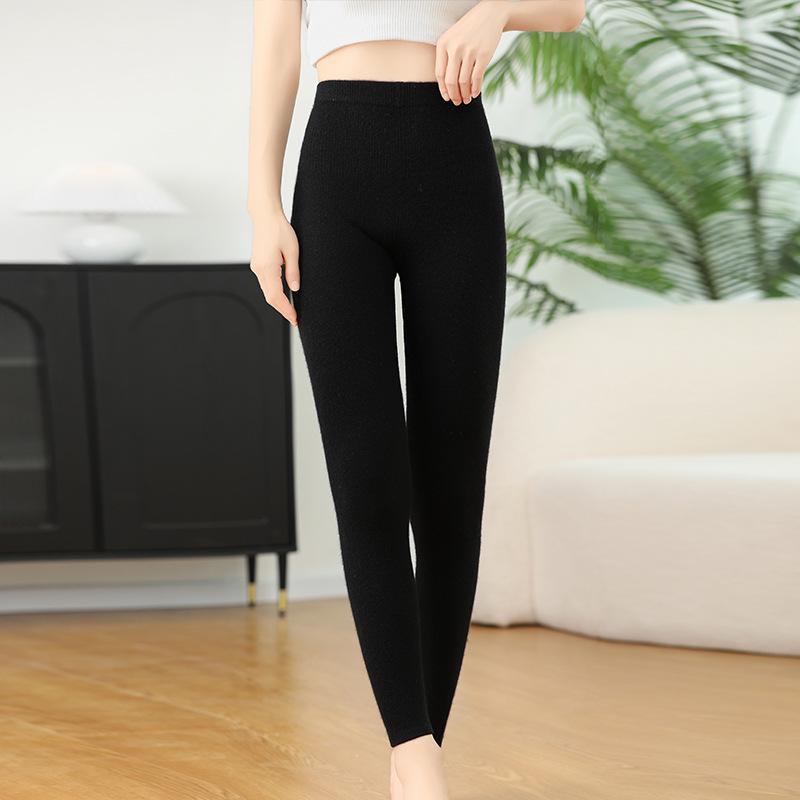 Women's Cashmere High-Waisted Slim-Fit Knit Leggings - Thick, Warm, Chic Autumn/Winter Pants for Outside Wear