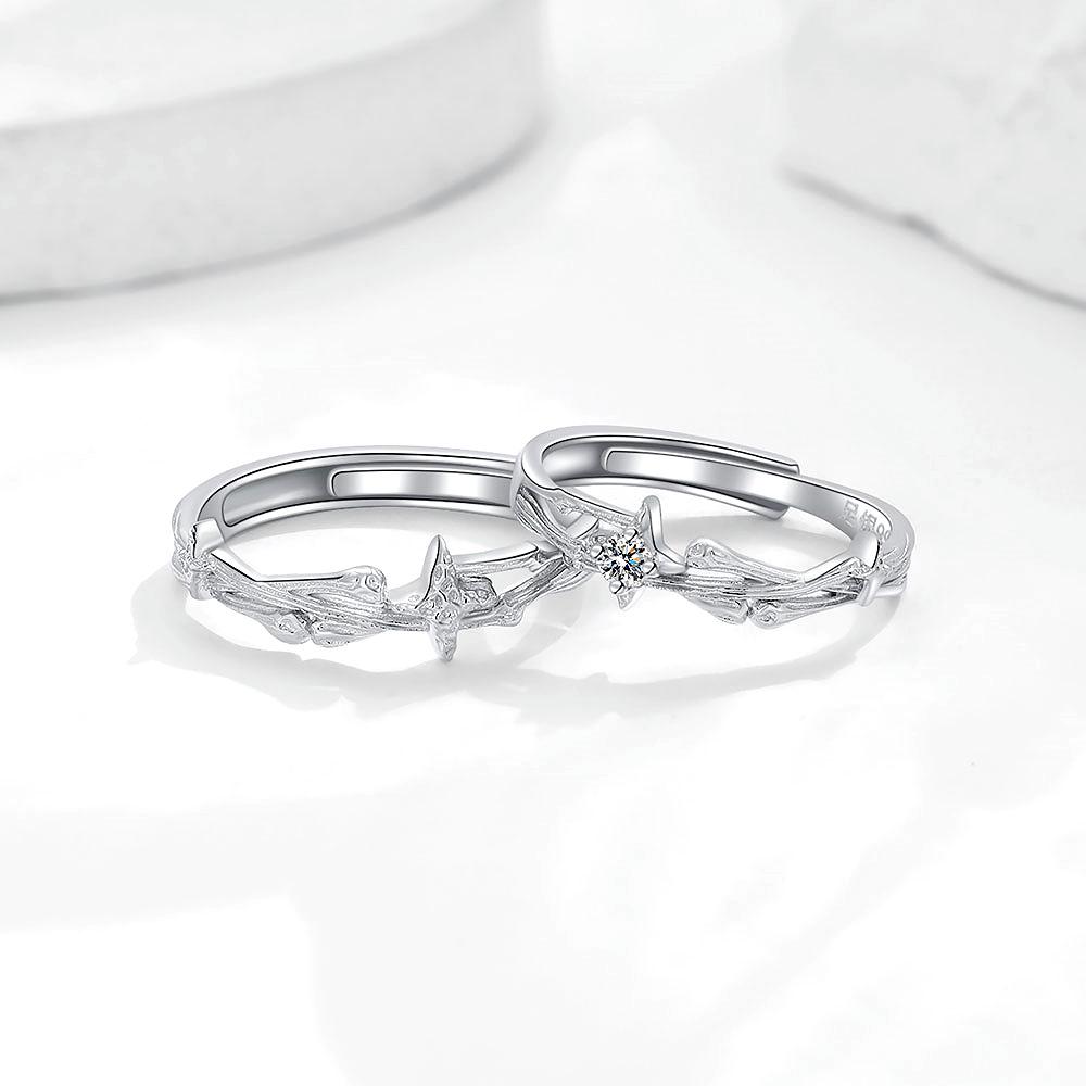 S999 Sterling Silver Interstellar Dome Adjustable Couple Rings - Luxury Valentine's Day Gift