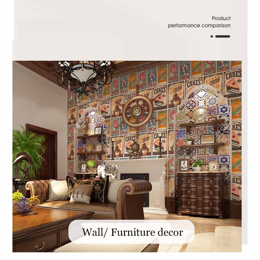 Retro Cartoon Self-Adhesive Waterproof Wallpaper Bedroom Living Room Wall Decor Desk & Furniture DIY Removable Stickers