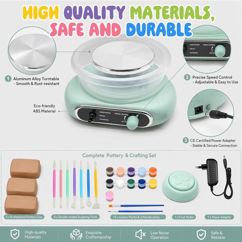 Mini-Keramikscheiben-Set 10cm, Elektrische Scheibe mit Werkzeugen und Ton | Komplettes Töpfer-Set aus Ton, Topfplatte Elektrisch Ideal für Anfänger zum Basteln