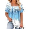 Women's Fashion Casual Printed Square Neck Short Sleeve Large Size T-Shirt Top