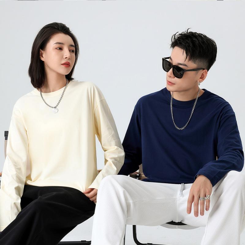 New Round Neck Loose Tees Long Sleeve T-shirt 12 Solid Color Cotton White T-shirt High Quality Oversized Tees Plus Size S-5XL
