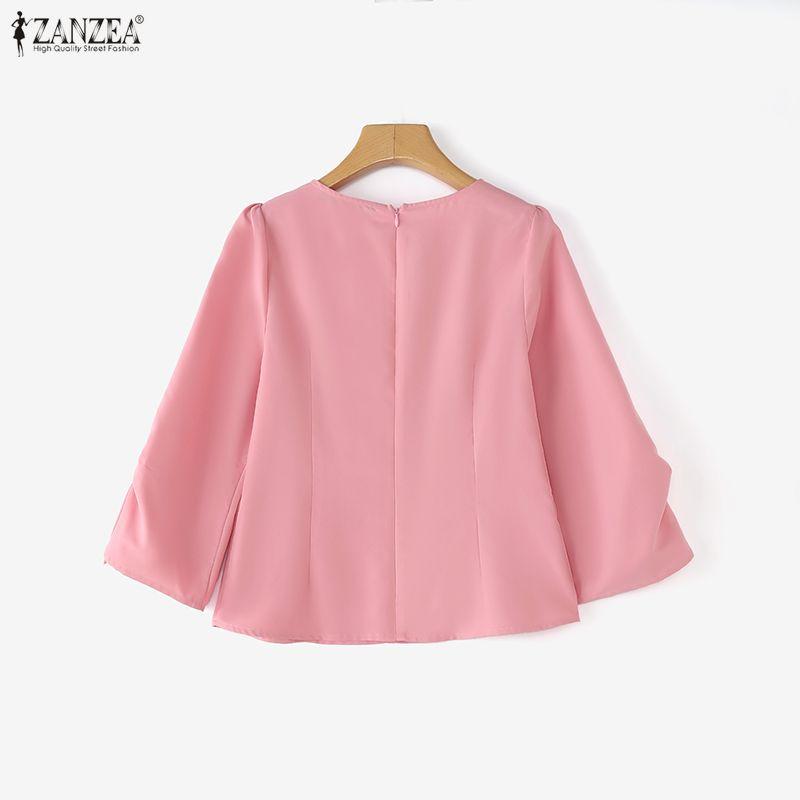 ZANZEA Women Casual Round Neck 3/4 Sleeve Elegant Blouse