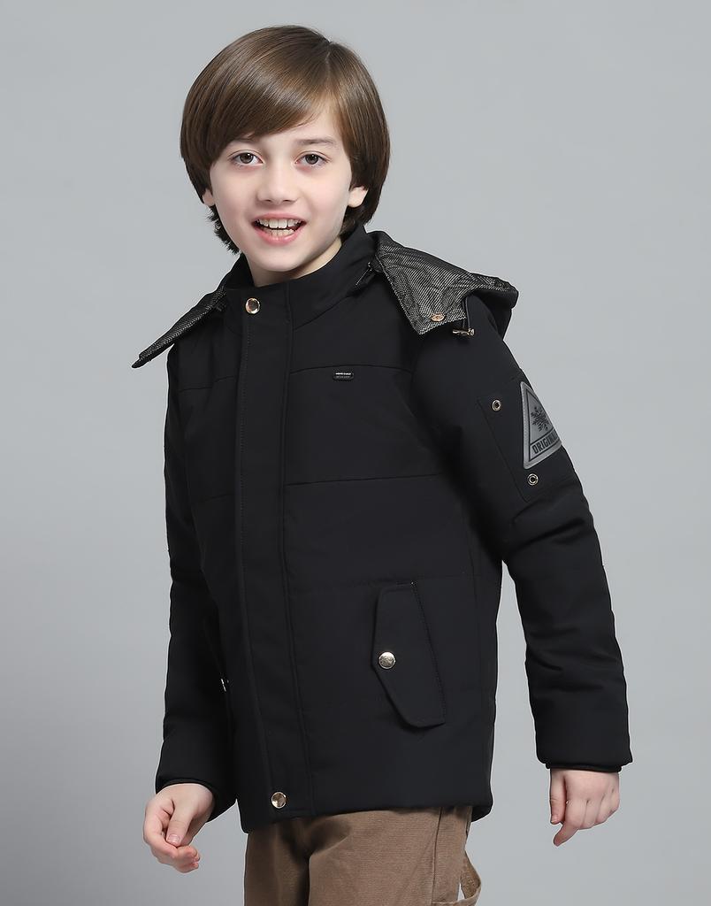 MONTE CARLO Boys Solid Black Hooded Neck Full Sleeve Jacket