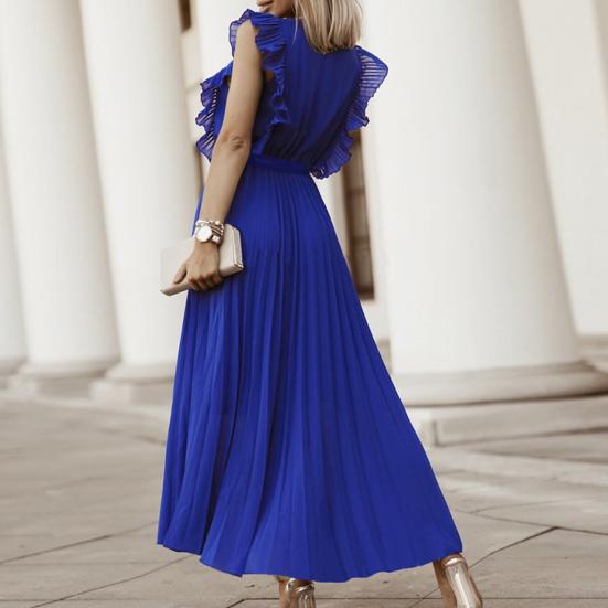 Lady Petticoats Plus Size Women Dress Solid Color Lace-up Summer Sexy Large Hem Long Dress for Banquet